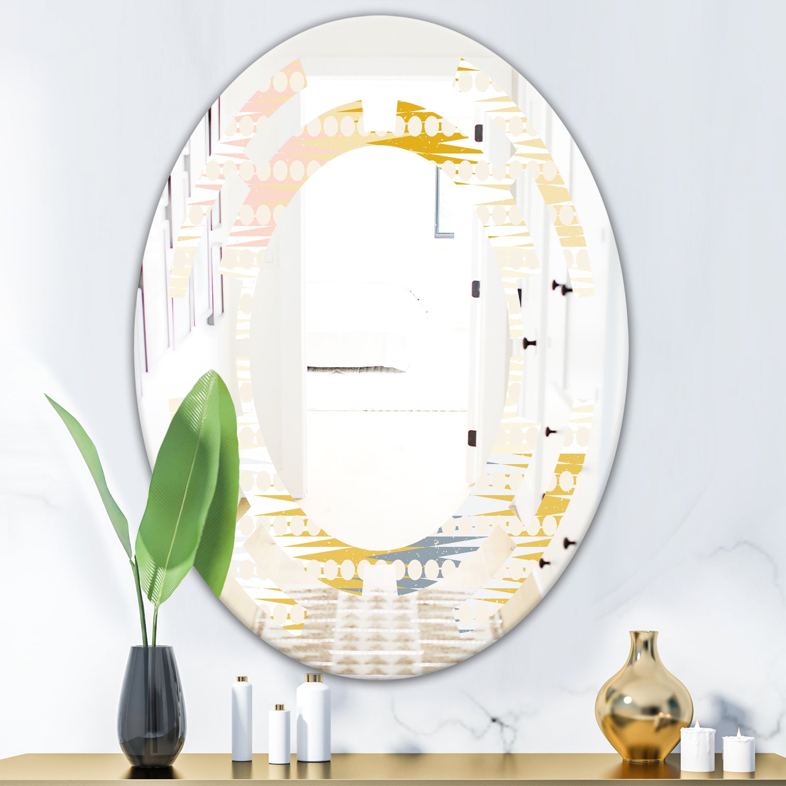 Retro Abstract Design VIII - Modern Round or Oval Wall Mirror - Space