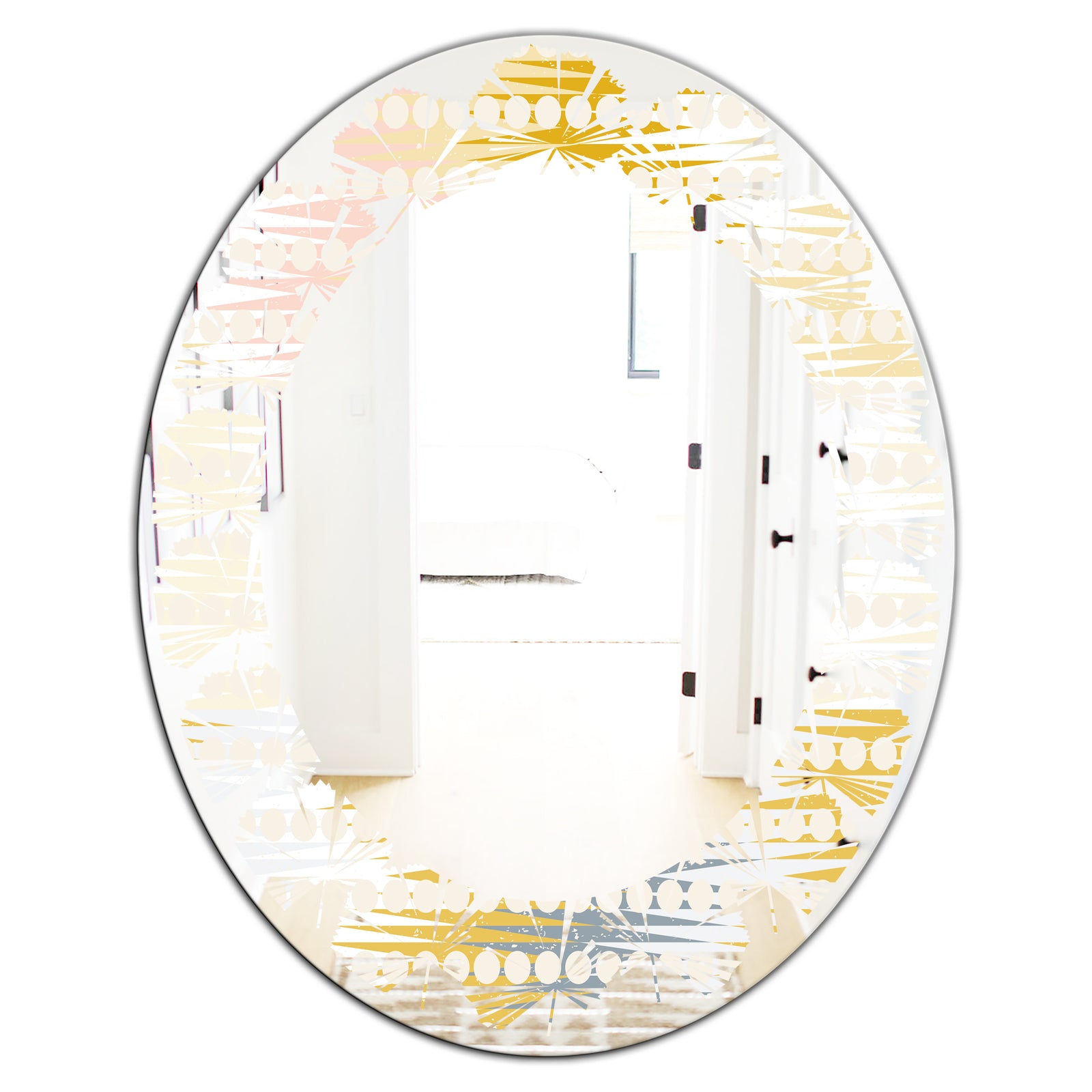 Retro Abstract Design VIII - Modern Round or Oval Wall Mirror - Leaves