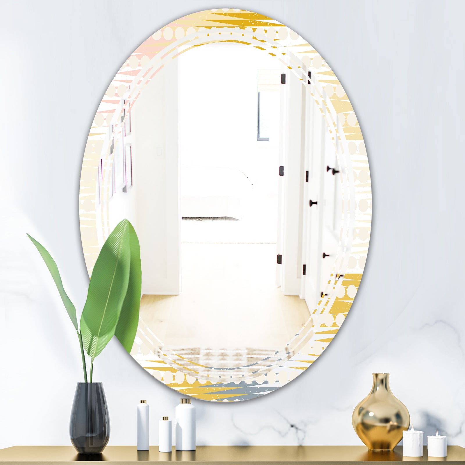 Retro Abstract Design VIII - Modern Round or Oval Wall Mirror - Triple C