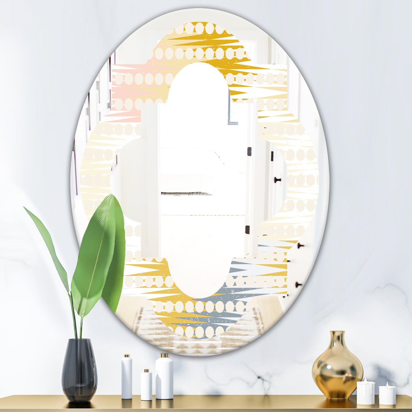 Retro Abstract Design VIII - Modern Round or Oval Wall Mirror - Quatrefoil