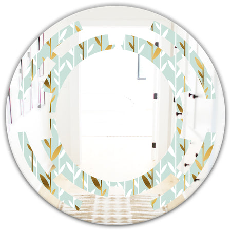Golden Foliage I - Modern Round or Oval Wall Mirror - Space