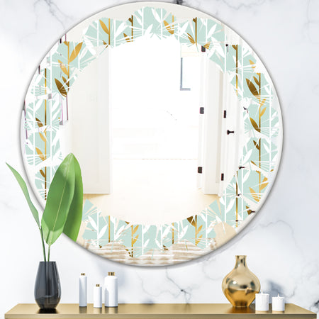 Golden Foliage I - Modern Round or Oval Wall Mirror - Leaves