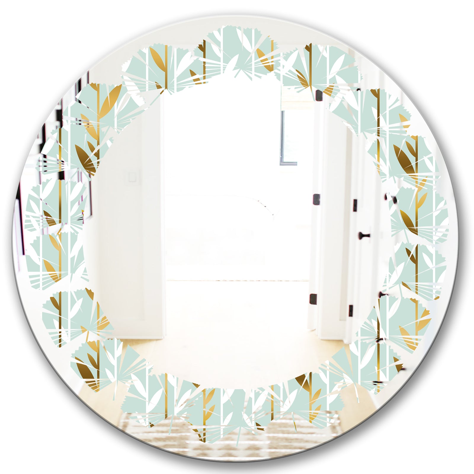 Golden Foliage I - Modern Round or Oval Wall Mirror - Leaves