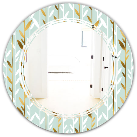 Golden Foliage I - Modern Round or Oval Wall Mirror - Triple C