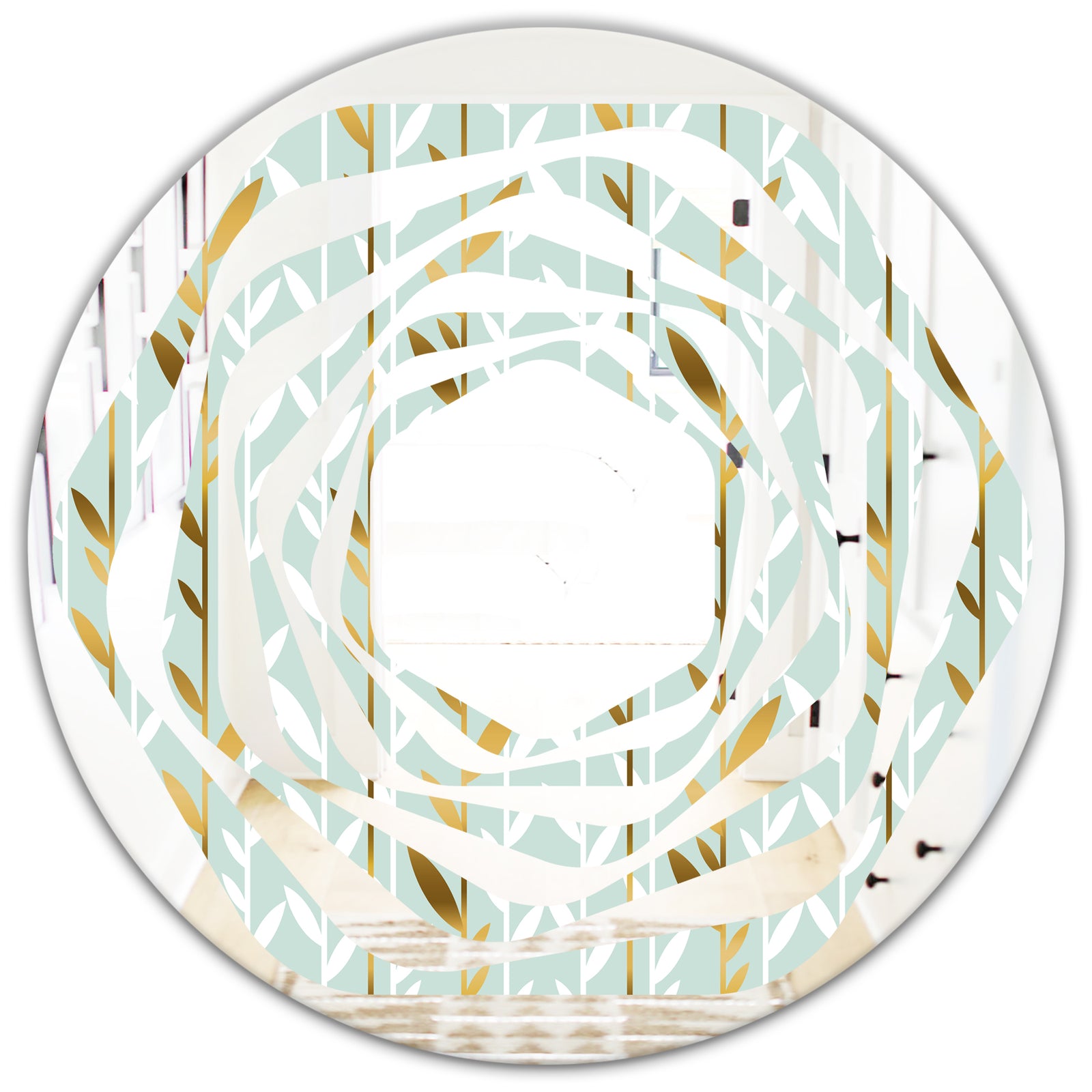 Golden Foliage I - Modern Round or Oval Wall Mirror - Whirl