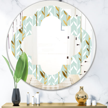 Golden Foliage I - Modern Round or Oval Wall Mirror - Quatrefoil