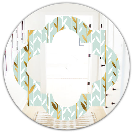 Golden Foliage I - Modern Round or Oval Wall Mirror - Quatrefoil