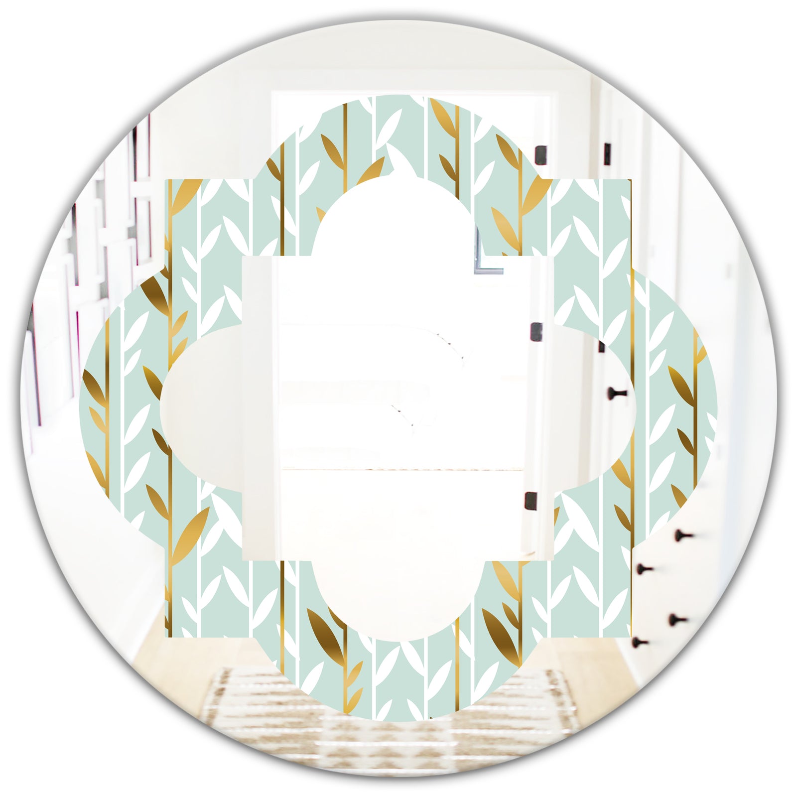 Golden Foliage I - Modern Round or Oval Wall Mirror - Quatrefoil