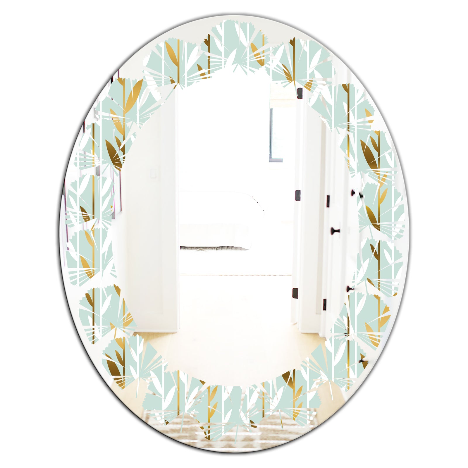 Golden Foliage I - Modern Round or Oval Wall Mirror - Leaves