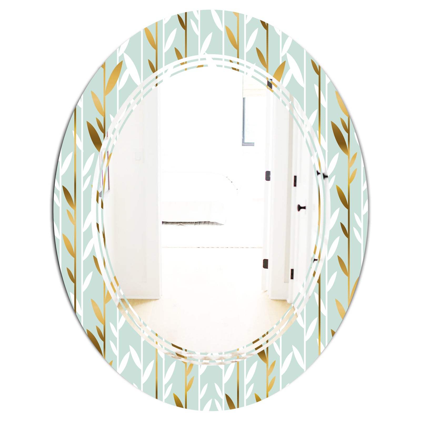 Golden Foliage I - Modern Round or Oval Wall Mirror - Triple C