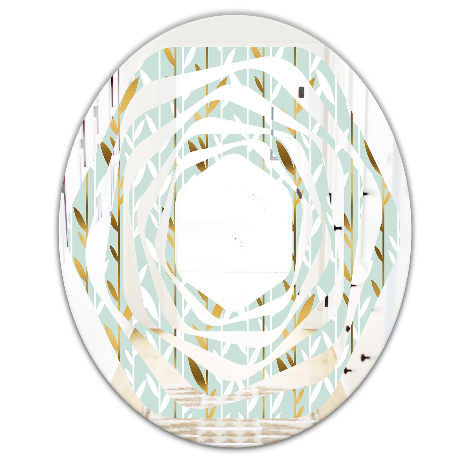 Golden Foliage I - Modern Round or Oval Wall Mirror - Whirl