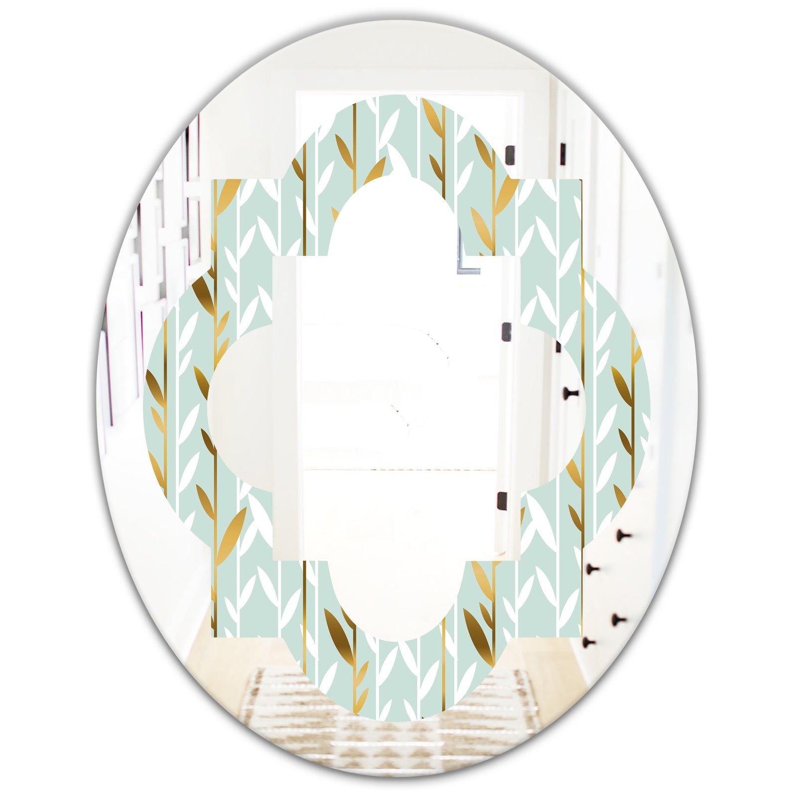 Golden Foliage I - Modern Round or Oval Wall Mirror - Quatrefoil