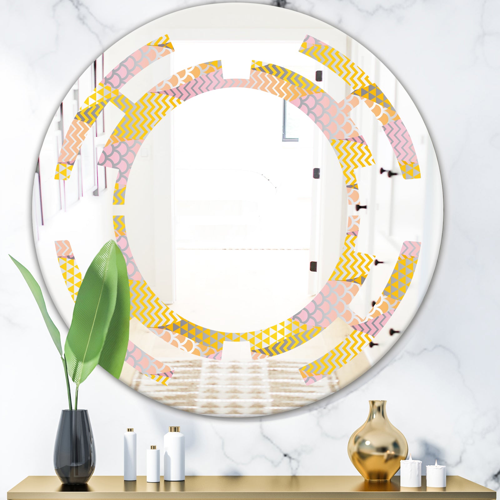 Golden Geometrical Fish Scale - Modern Round or Oval Wall Mirror - Space