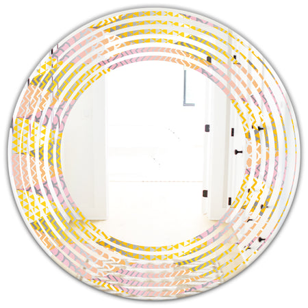 Golden Geometrical Fish Scale - Modern Round or Oval Wall Mirror - Wave