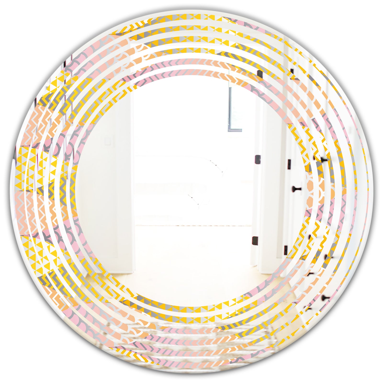 Golden Geometrical Fish Scale - Modern Round or Oval Wall Mirror - Wave