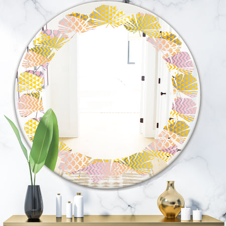 Golden Geometrical Fish Scale - Modern Round or Oval Wall Mirror - Leaves