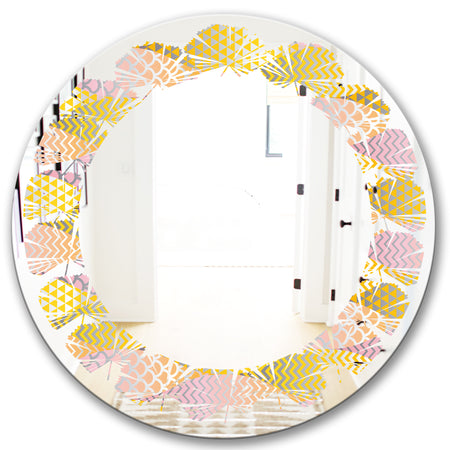Golden Geometrical Fish Scale - Modern Round or Oval Wall Mirror - Leaves