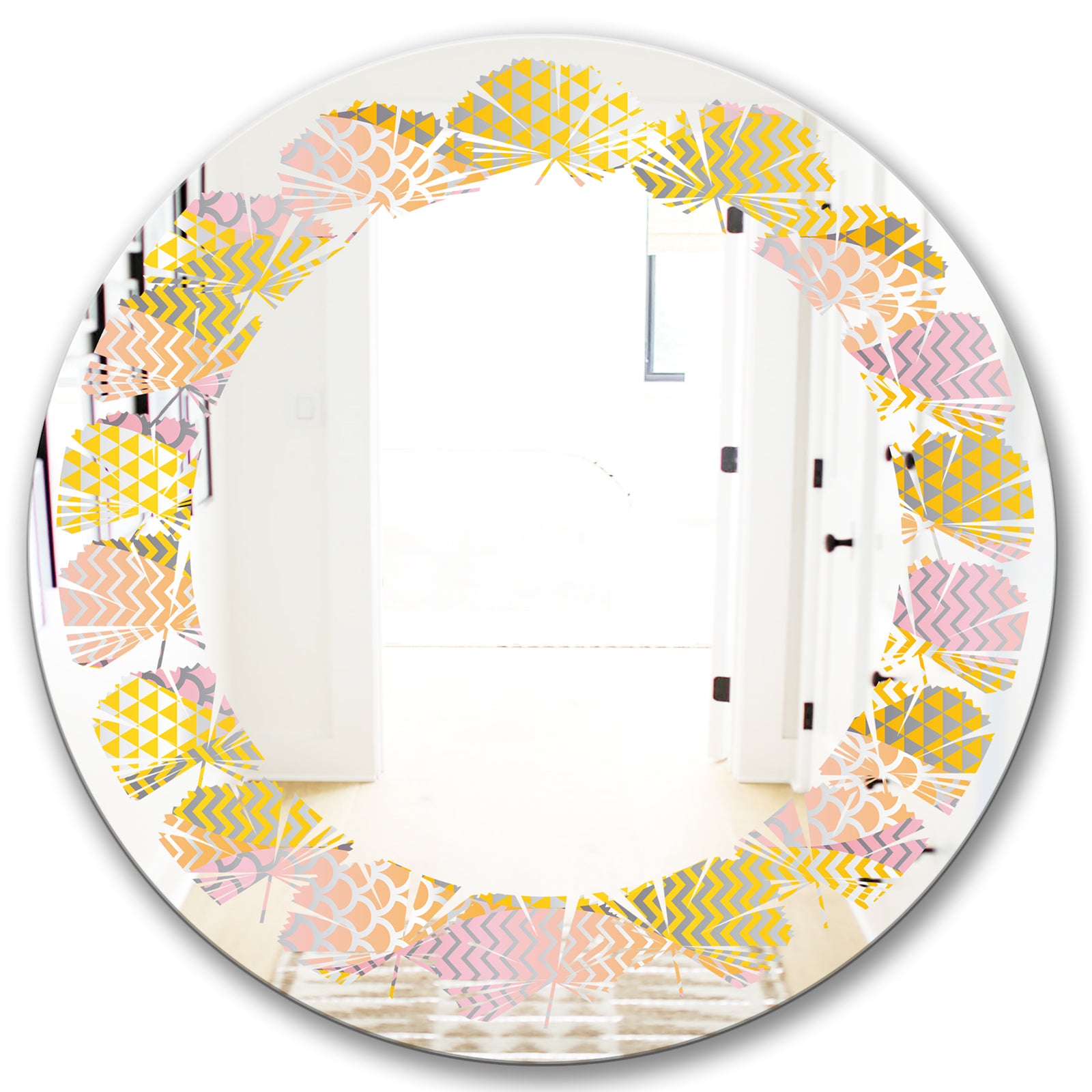 Golden Geometrical Fish Scale - Modern Round or Oval Wall Mirror - Leaves