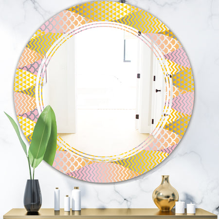 Golden Geometrical Fish Scale - Modern Round or Oval Wall Mirror - Triple C