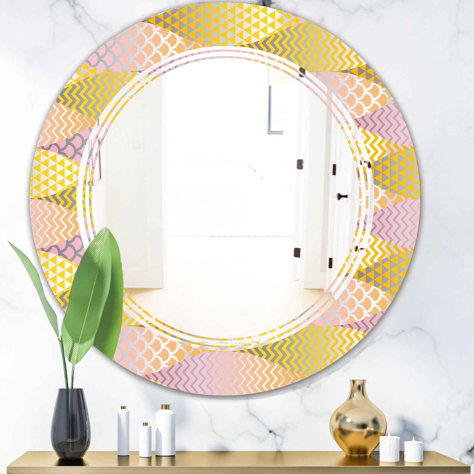 Golden Geometrical Fish Scale - Modern Round or Oval Wall Mirror - Triple C