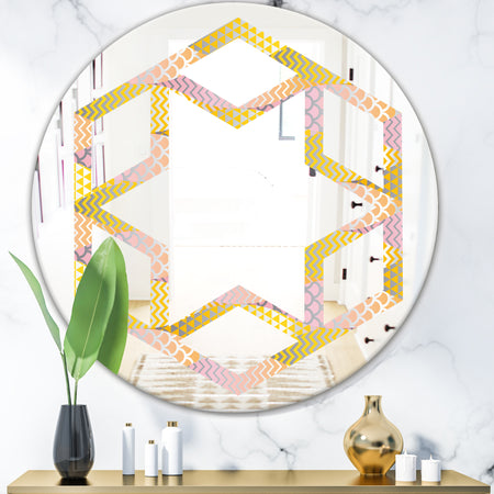 Golden Geometrical Fish Scale - Modern Round or Oval Wall Mirror - Hexagon Star