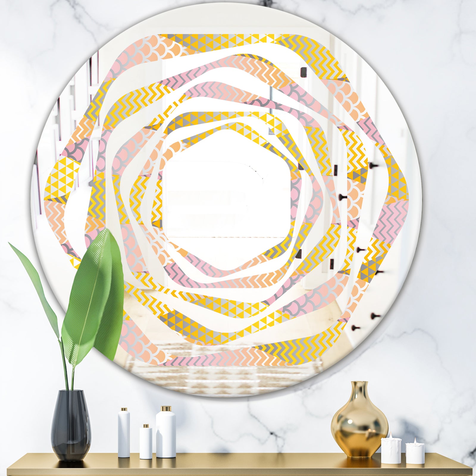 Golden Geometrical Fish Scale - Modern Round or Oval Wall Mirror - Whirl