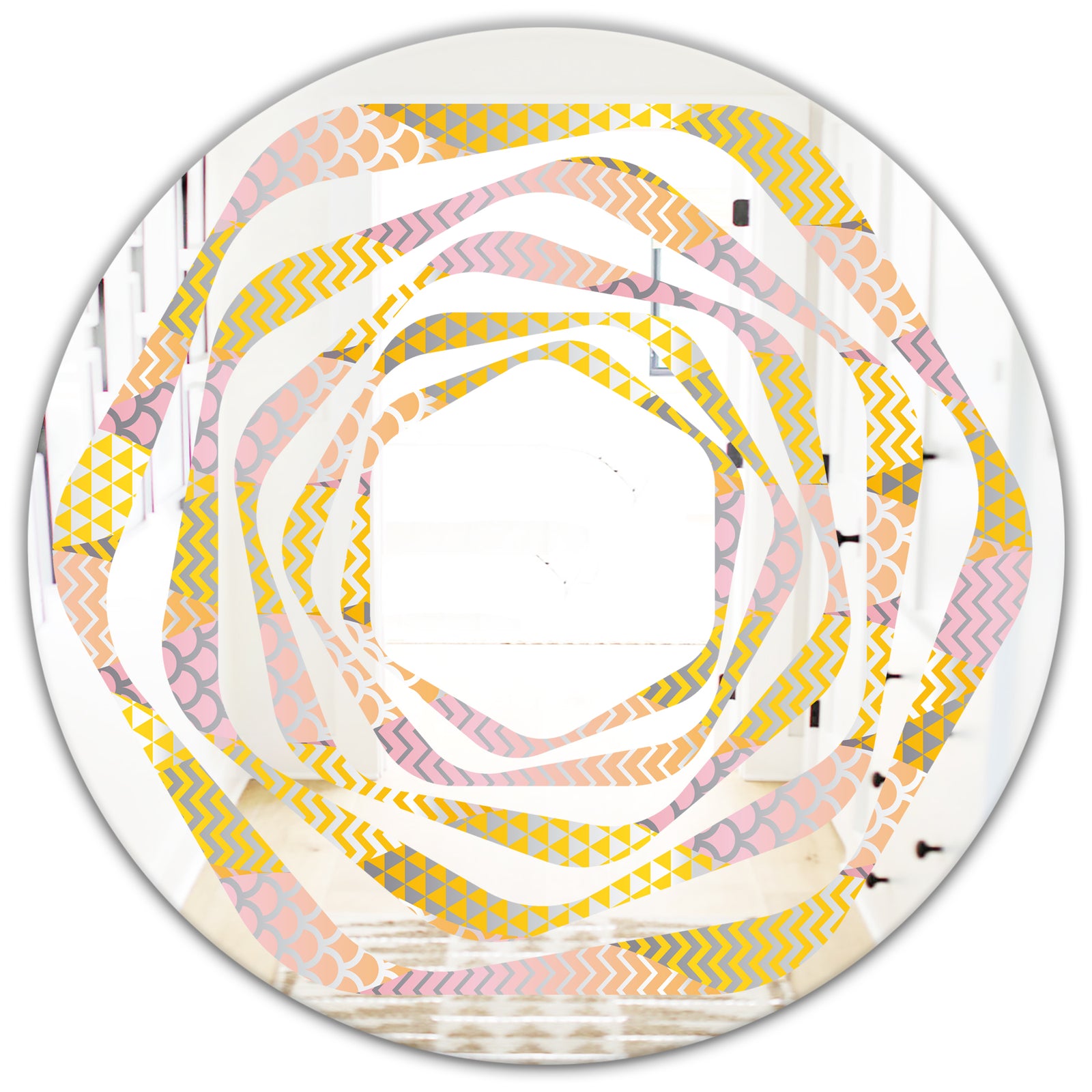 Golden Geometrical Fish Scale - Modern Round or Oval Wall Mirror - Whirl