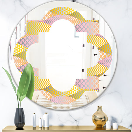 Golden Geometrical Fish Scale - Modern Round or Oval Wall Mirror - Quatrefoil