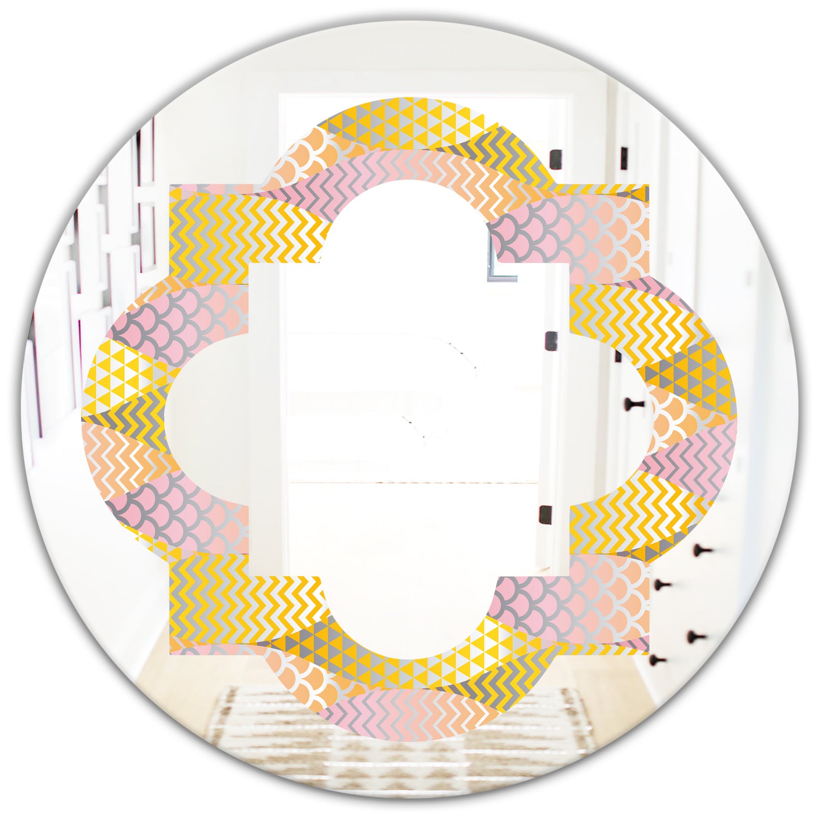 Golden Geometrical Fish Scale - Modern Round or Oval Wall Mirror - Quatrefoil