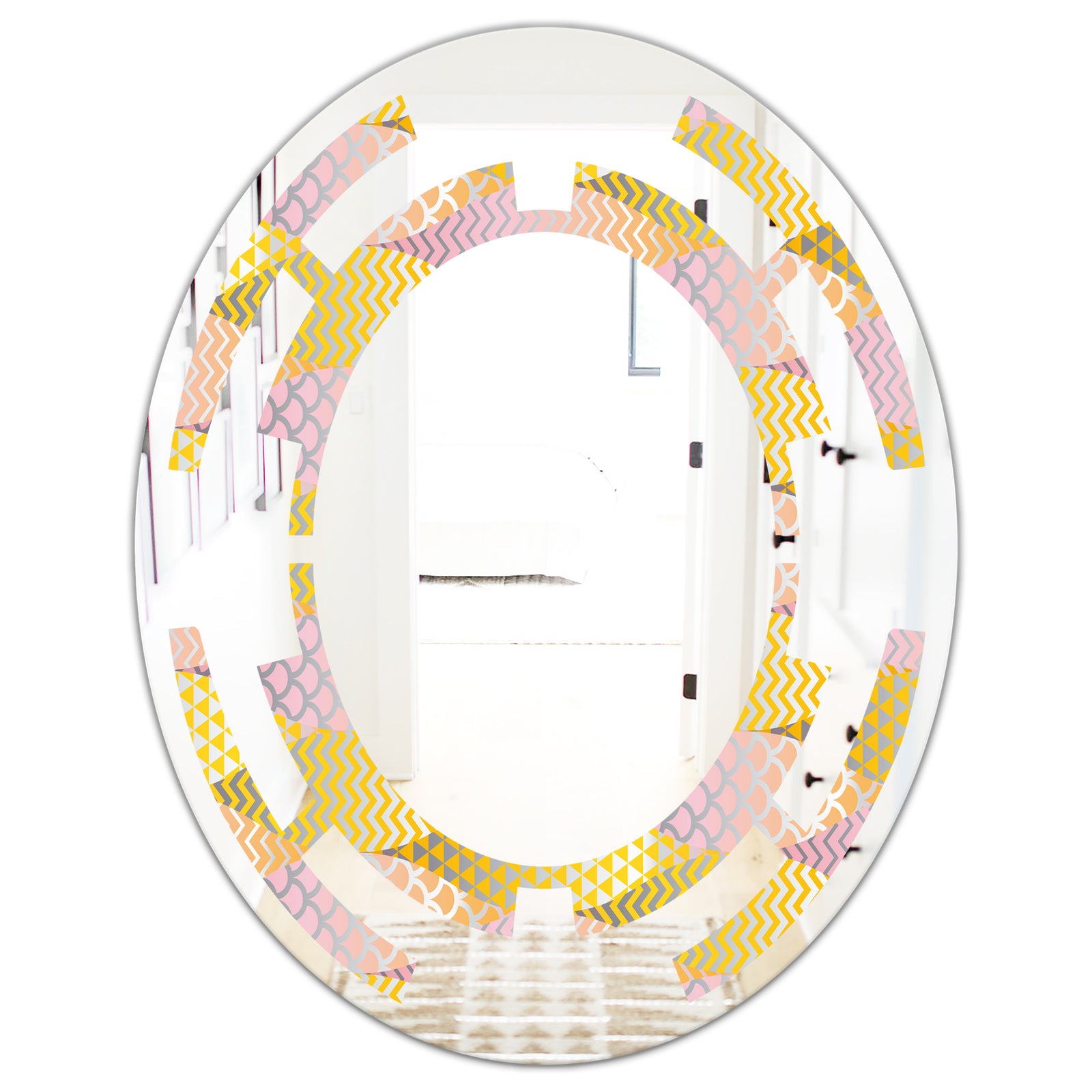 Golden Geometrical Fish Scale - Modern Round or Oval Wall Mirror - Space
