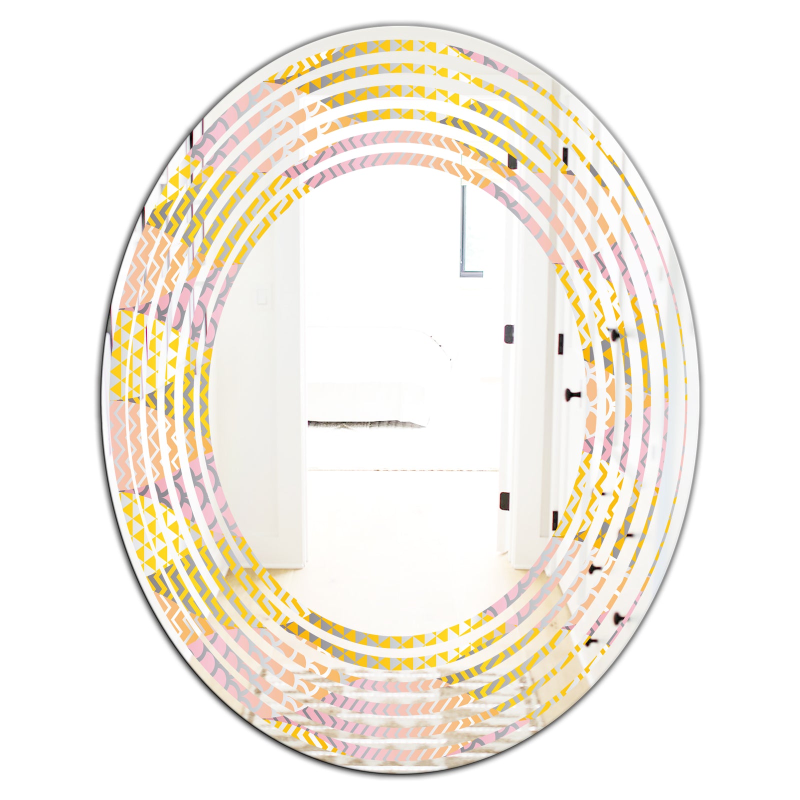 Golden Geometrical Fish Scale - Modern Round or Oval Wall Mirror - Wave