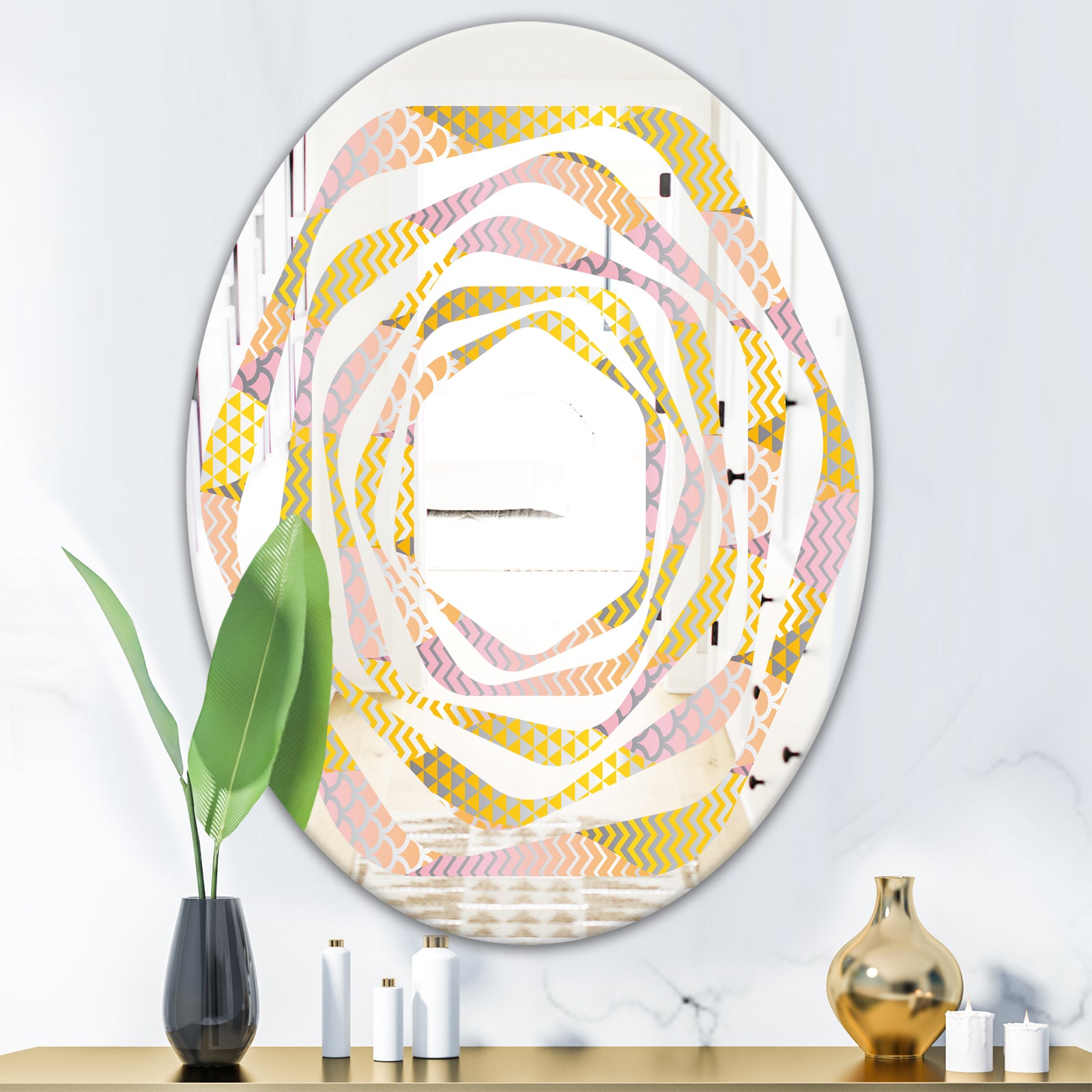 Golden Geometrical Fish Scale - Modern Round or Oval Wall Mirror - Whirl