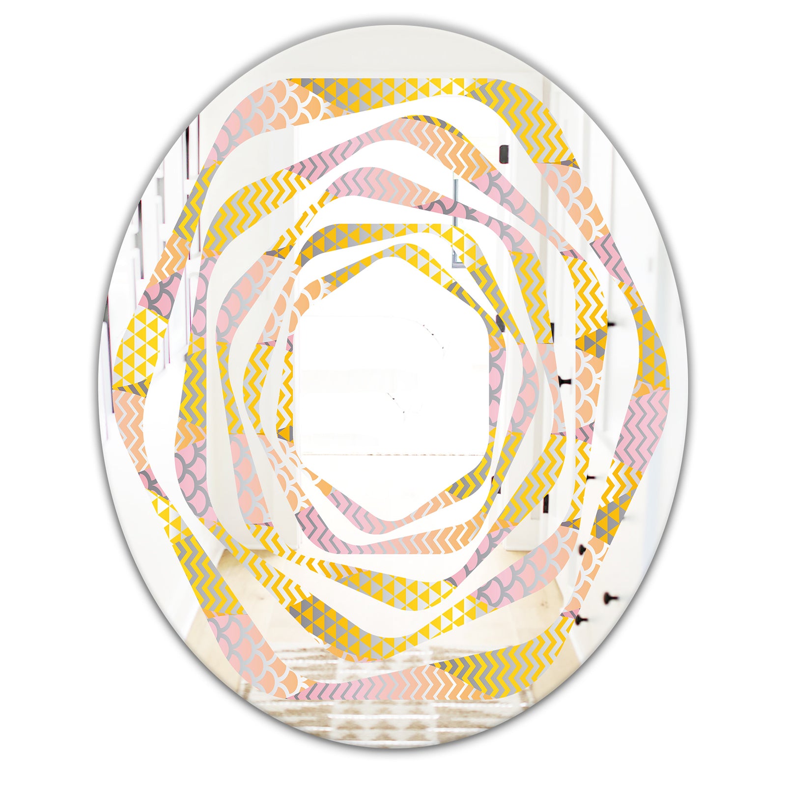 Golden Geometrical Fish Scale - Modern Round or Oval Wall Mirror - Whirl