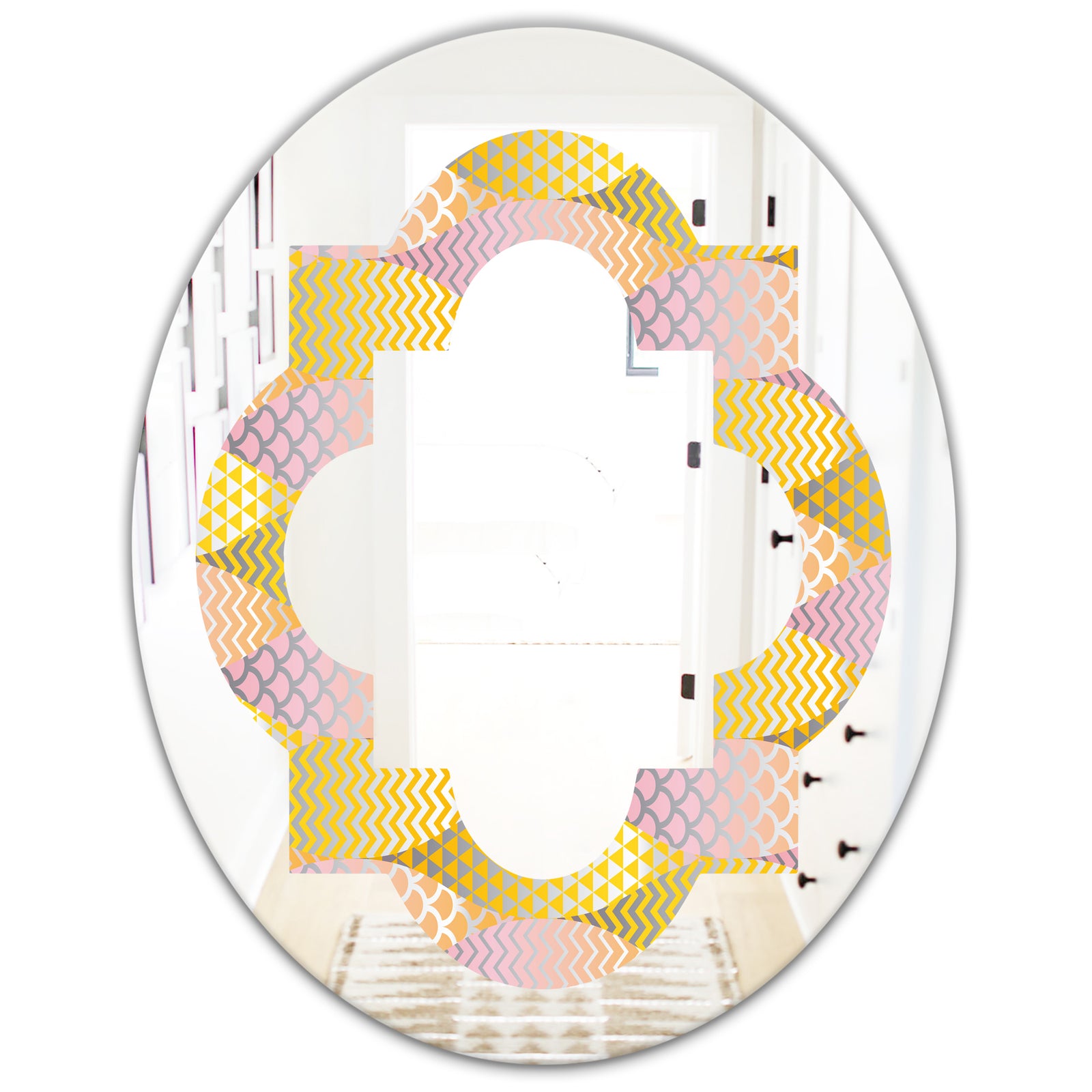 Golden Geometrical Fish Scale - Modern Round or Oval Wall Mirror - Quatrefoil