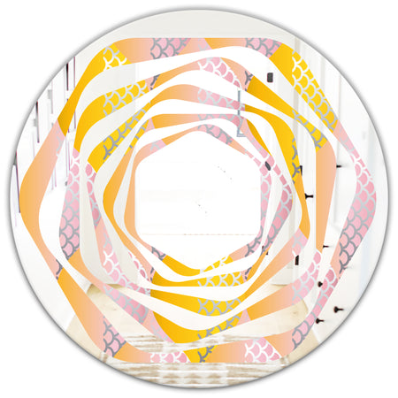Golden Geometrical Diamond Pattern IV - Modern Round or Oval Wall Mirror - Whirl