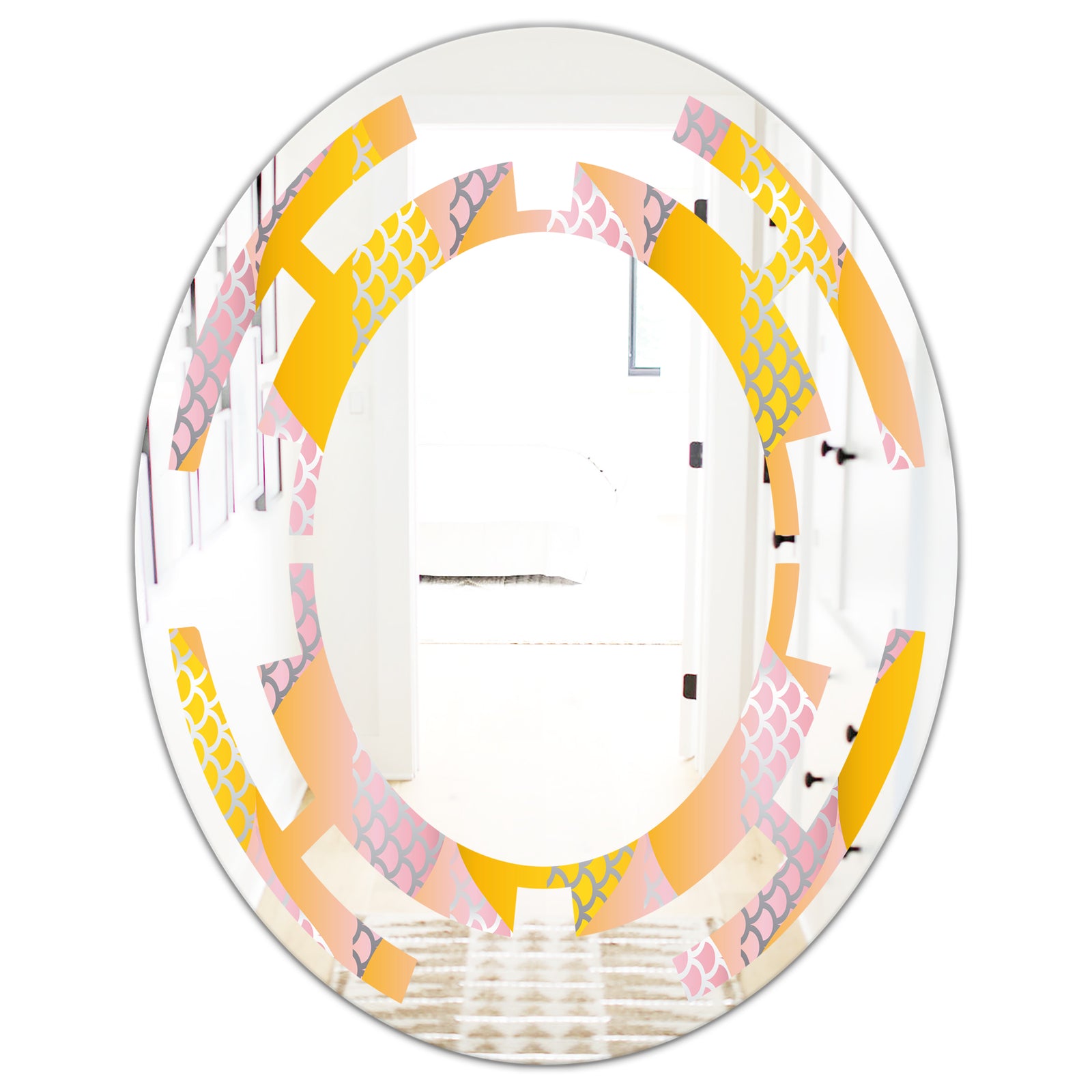Golden Geometrical Diamond Pattern IV - Modern Round or Oval Wall Mirror - Space