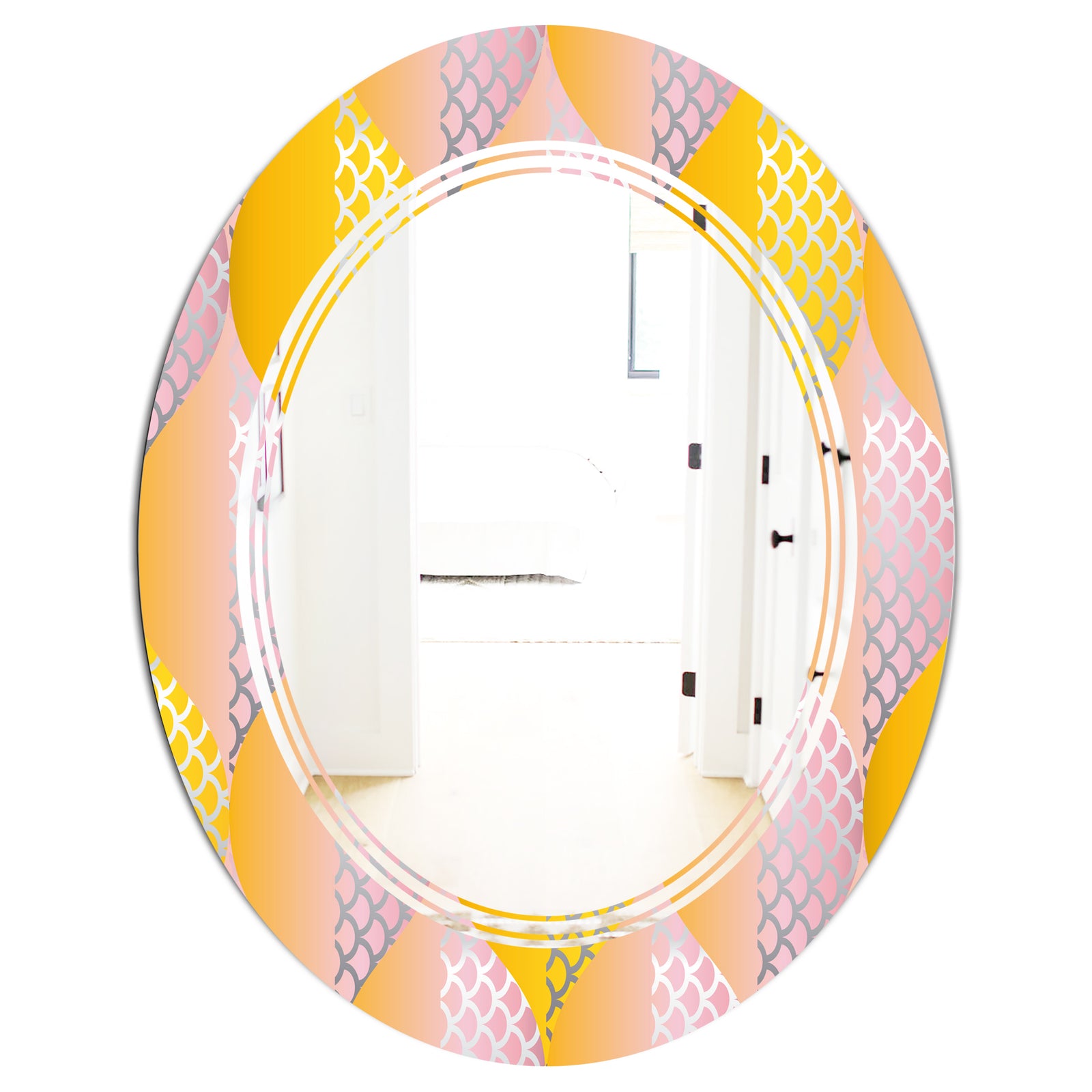 Golden Geometrical Diamond Pattern IV - Modern Round or Oval Wall Mirror - Triple C