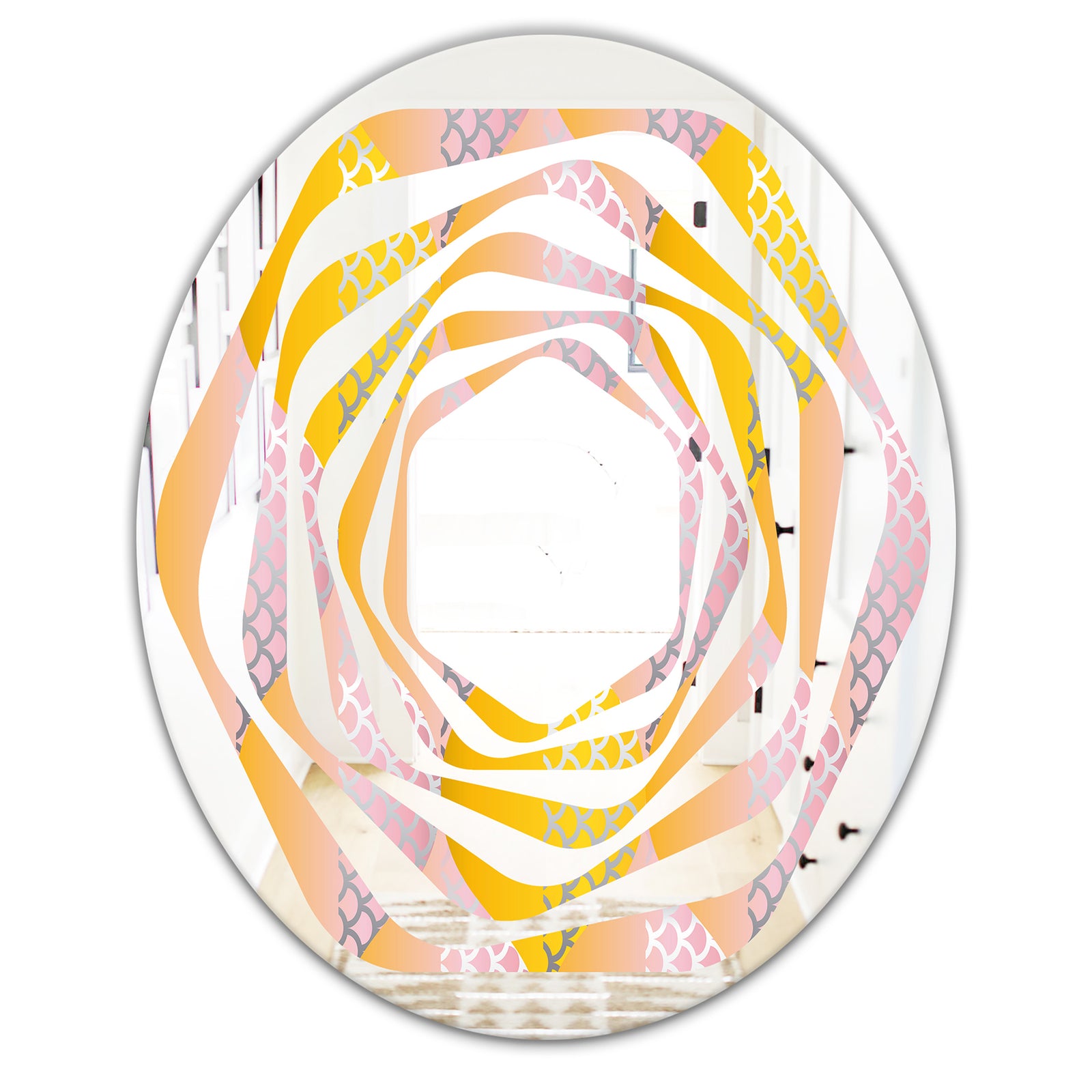 Golden Geometrical Diamond Pattern IV - Modern Round or Oval Wall Mirror - Whirl
