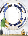 Retro Luxury Waves In Gold and Blue IV - Modern Round or Oval Wall Mirror - Space