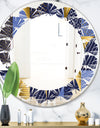Retro Luxury Waves In Gold and Blue IV - Modern Round or Oval Wall Mirror - Leaves
