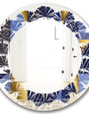Retro Luxury Waves In Gold and Blue IV - Modern Round or Oval Wall Mirror - Leaves