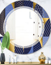 Retro Luxury Waves In Gold and Blue IV - Modern Round or Oval Wall Mirror - Triple C