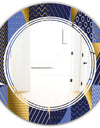 Retro Luxury Waves In Gold and Blue IV - Modern Round or Oval Wall Mirror - Triple C