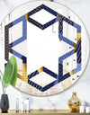 Retro Luxury Waves In Gold and Blue IV - Modern Round or Oval Wall Mirror - Hexagon Star