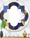 Retro Luxury Waves In Gold and Blue IV - Modern Round or Oval Wall Mirror - Quatrefoil