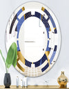 Retro Luxury Waves In Gold and Blue IV - Modern Round or Oval Wall Mirror - Space
