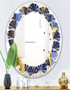 Retro Luxury Waves In Gold and Blue IV - Modern Round or Oval Wall Mirror - Leaves