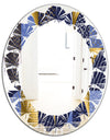Retro Luxury Waves In Gold and Blue IV - Modern Round or Oval Wall Mirror - Leaves