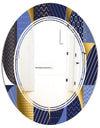Retro Luxury Waves In Gold and Blue IV - Modern Round or Oval Wall Mirror - Triple C
