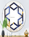 Retro Luxury Waves In Gold and Blue IV - Modern Round or Oval Wall Mirror - Hexagon Star